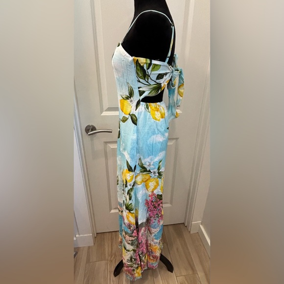 NWT Paper Heart seaside beach scene Lemoncello linen blend Maxi Dress - S - Picture 4 of 15